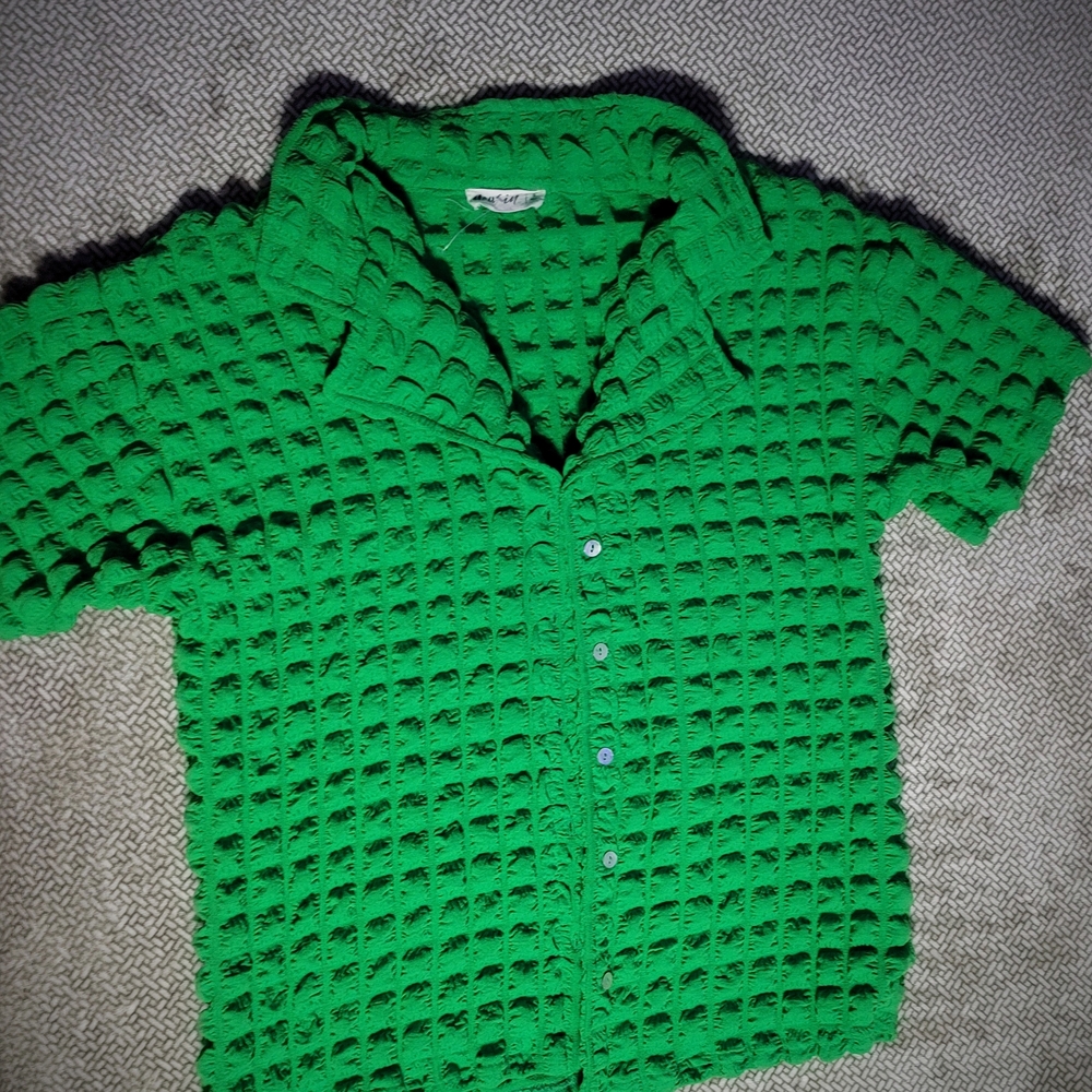 Green Button-Up Bubble Top | Size S |